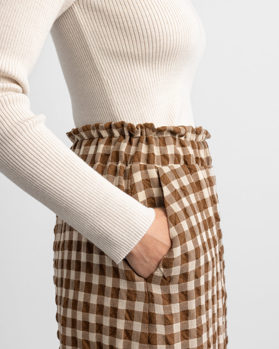 Mei Trousers Wool Square Brown/Ecru