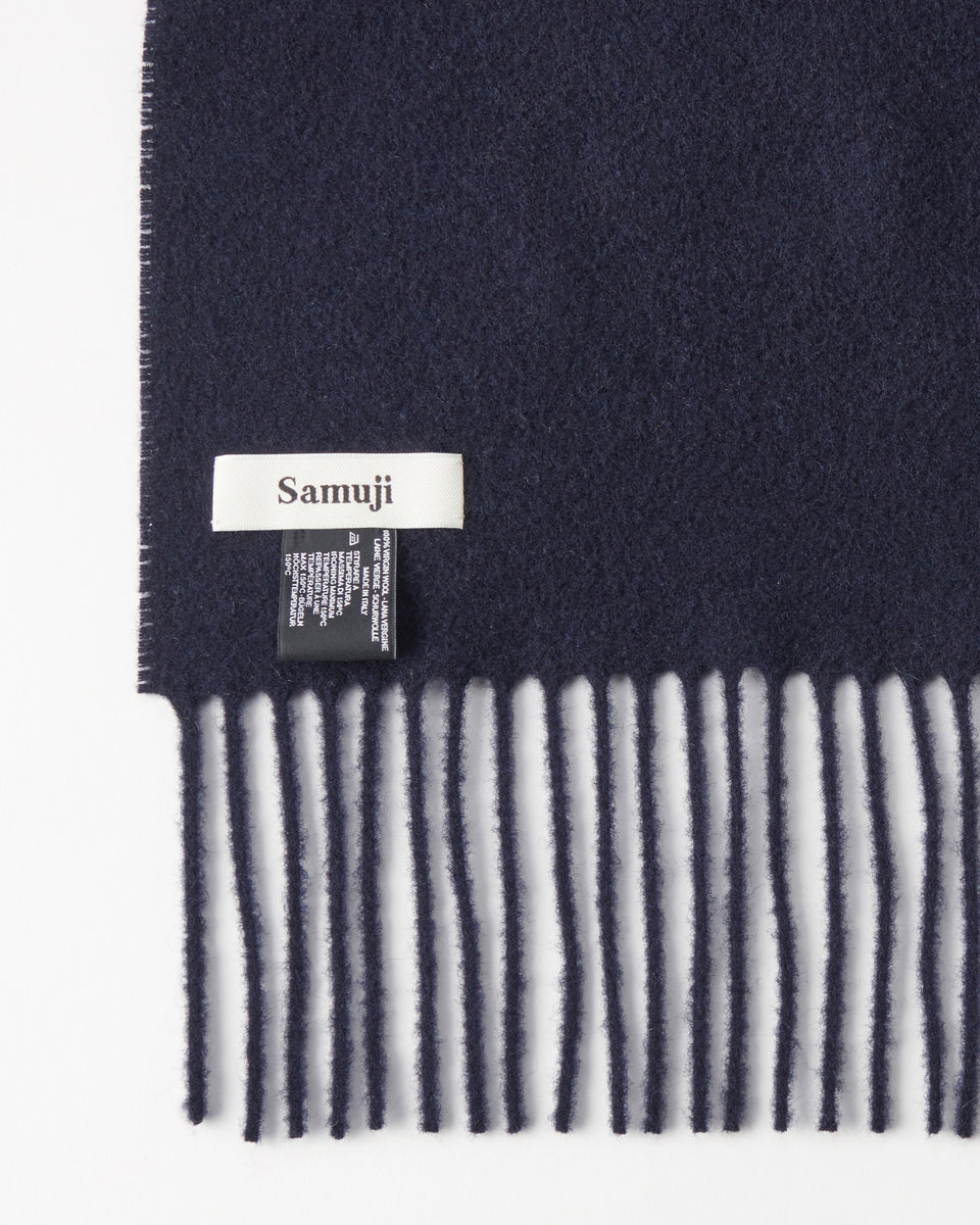 Detail of Samuji Wool Scarf in Navy