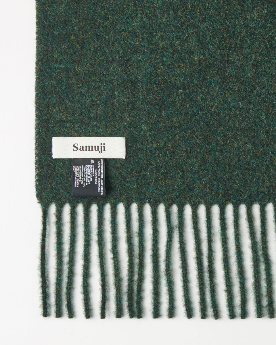Detail of Samuji Wool Scarf in Moss Green
